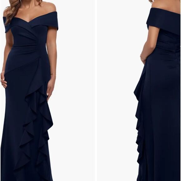 Xscape 4581X Long Scuba Off-the-Shoulder Ruffle Dress size 10 NWT $288 - Picture 6 of 6